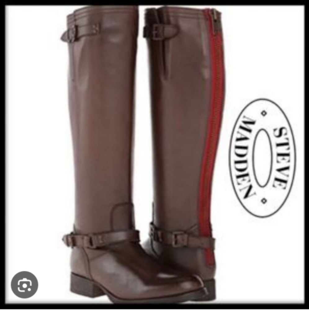 Steve Madden Chocolate Boots with Crimson Accent